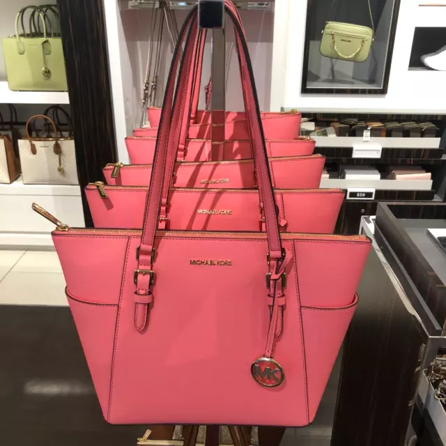 Michael Kors Charlotte Top Zip Tote Shoulder Bag Tea Rose Saffiano Leather