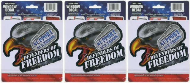 LOT OF (3) DEFENDERS OF FREEDOM Vinyl Window Decal; Support Our Troops lady libe