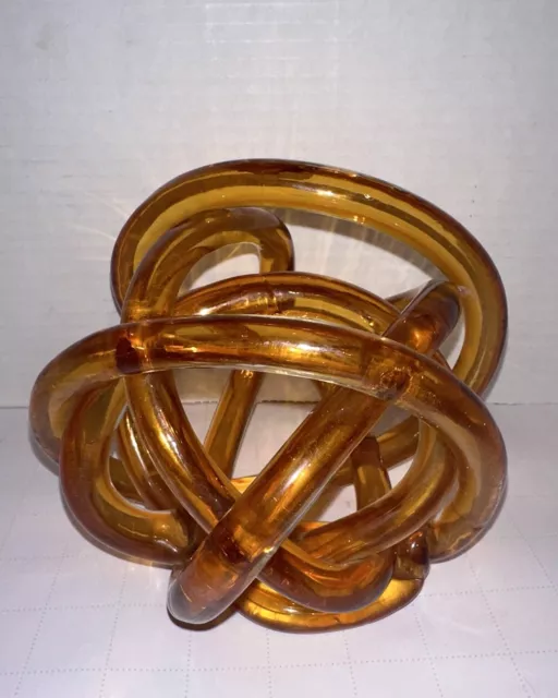 Vintage Murano Hand Blown Art Glass Amber Orange Infinity Love Knot Sculpture