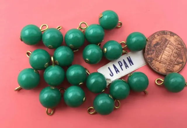 Vintage 8mm Jade Green Lucite Beads Charms Loop Japan 24
