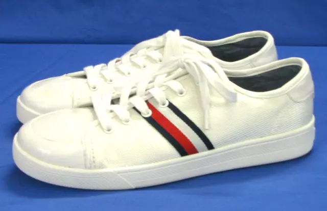 TOMMY HILFIGER Lancer WHITE w/CANVAS FLAG LOGO Lace-Up FASHION SNEAKERS 9.5M