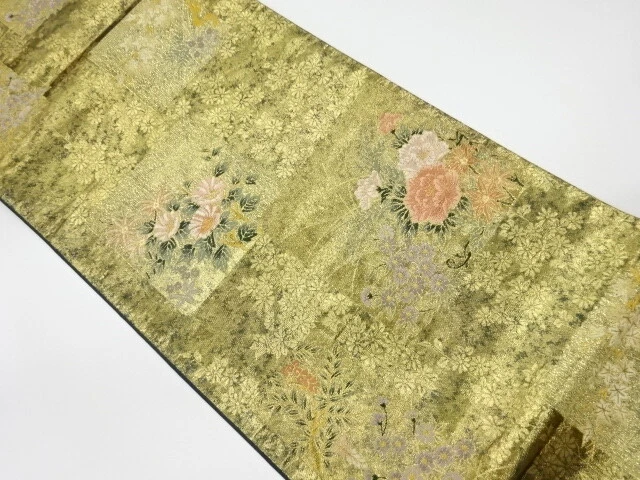 6371775: Japanese Kimono / Vintage Fukuro Obi / Woven Flowers & Shikishi Pattern