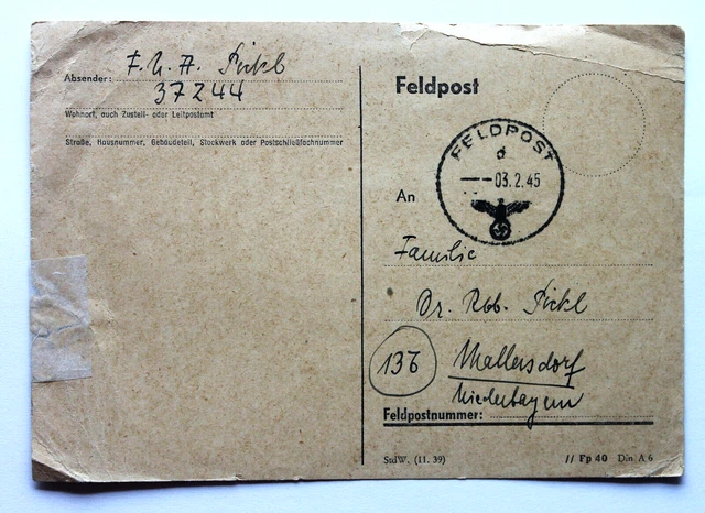 Feldpost PK 2/1945 San. Kp. 194 ( 94. I.D. ) Bologna Italien n. Mallersdorf N.B. Feldpost PK 2/1945 San. Kp. 194 ( 94. I.D. ) Bologna Italien n. Mallersdorf N.B.
