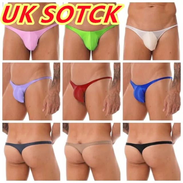 UK Men Shiny Glossy Bulge Pouch Thongs Underwear Low Rise Bikini Briefs Swimwear