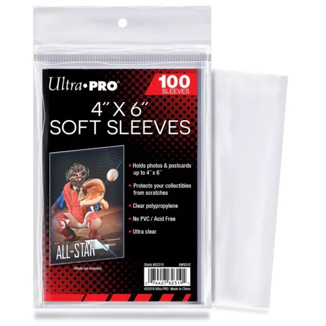 (100)=1 PACK of 100 Ultra PRO 4X6 Inch Sleeves~PHOTOS, Sports Cards, POSTCARDS