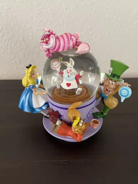 Alice In Wonderland Snow Globe Disney Park Exclusive Spinning Tea Cup Rare