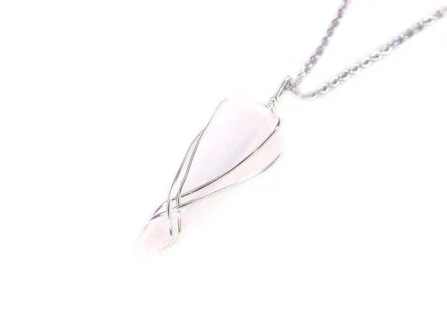 Selenite Natural Gemstone Point Pendulum Necklace Crystal Reiki Chakra Healing