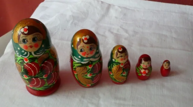 Russische kleine Matroschka,  mit Blumen, Handarbeit, Handbemalt, 5 Holzpuppen