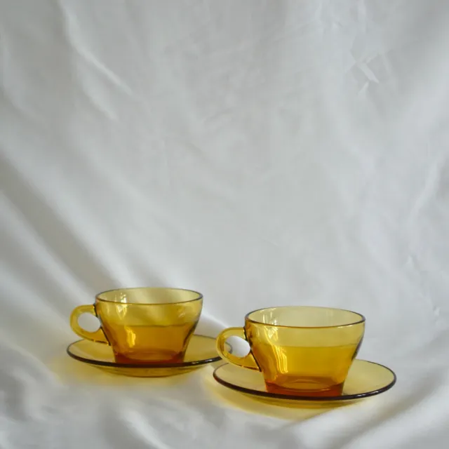 Vintage French Smoked Glass 2 Set Coffee Cup & Saucer
