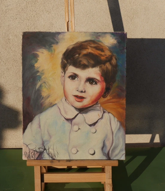 Tableau Peinture Huile Signe Ancien Portrait Garcon Oil On Canvas Boy