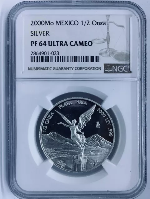Mexico LIBERTAD 1/2 oz Silver 2000 PROOF -NGC PF64- VERY RARE! Mintage Only:700