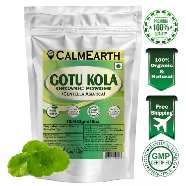 Calm Earth GOTU KOLA Poudre à base de plantes biologique 100 % pure...