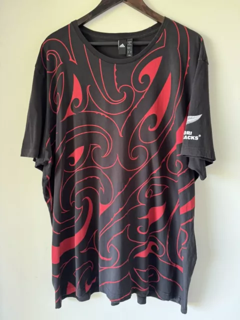 Adidas Mens Black Red Design Maori All Blacks Men's T-Shirt Sz 3XL Vgc