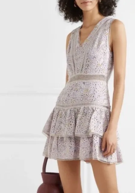 Alice + Olivia Tonie Tiered Printed Broderie Anglaise Modal Dress. Size 0 $495