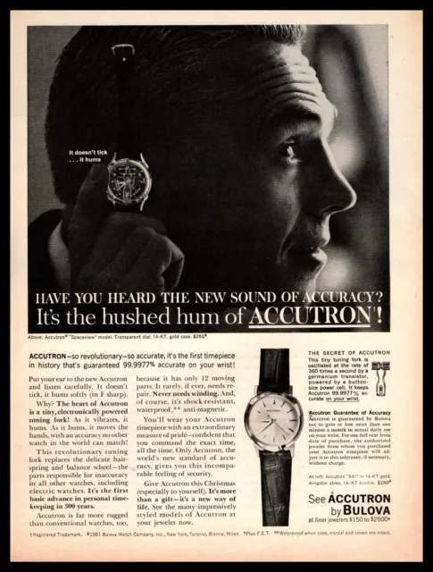 1961 Accutron Spaceview Transparent Dial 14K Gold Case Bulova Watch Print Ad