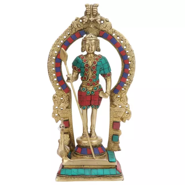 Lord Kartikeya Murugan Idol Brass Kumaraswamy Swaminatha Skanda Statue 10 Inch