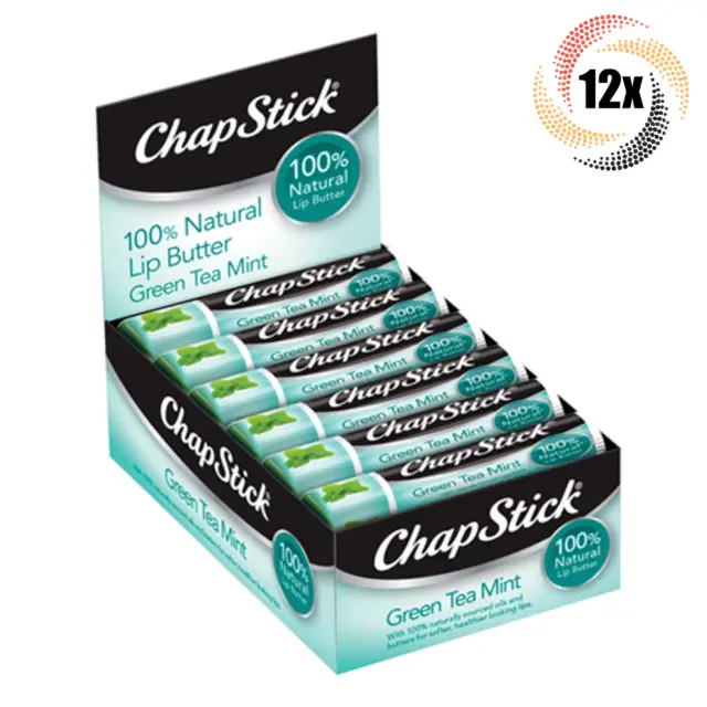 Chapstick Green Tea Mint 100% Natural Lip Butter, 12 Tubes ~ Free Shipping