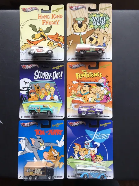 2011 Hot Wheels Hanna-Barbera Cartoon Pop Culture Set 6 YOGI SCOOBY JETSONS ++￼