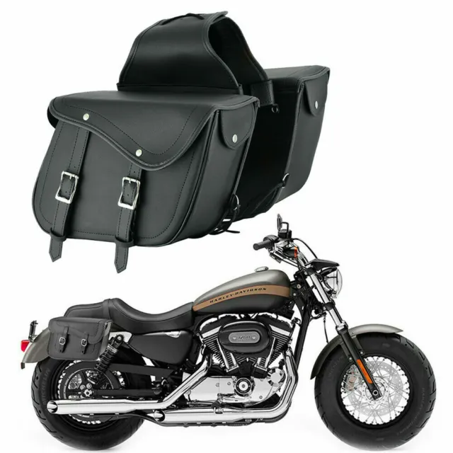 2 Piece Motorbike Motorcycle Leather Luggage Saddle Bags Panniers Touring Bag