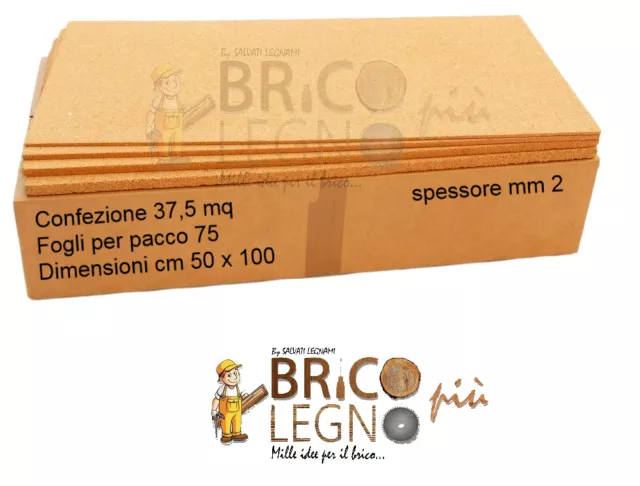 Pannelli Sughero Supercompresso 2 mm - 50 x 100 cm confezione 37,5 mq 75 fogli