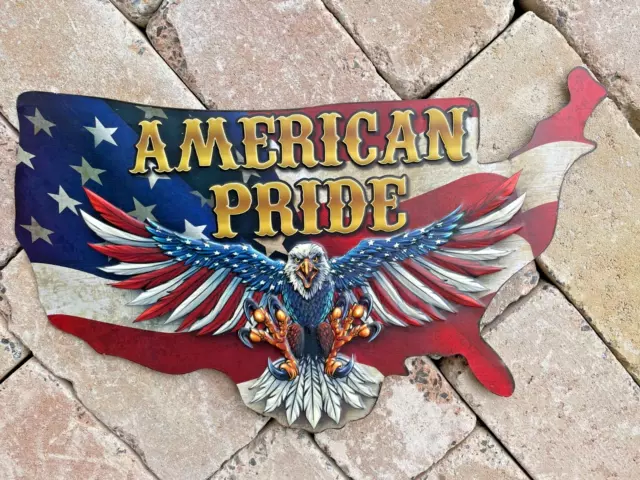 Blechschild American Pride USA geprägt 50cm Garage Biker Adler Deko Harley Eagle