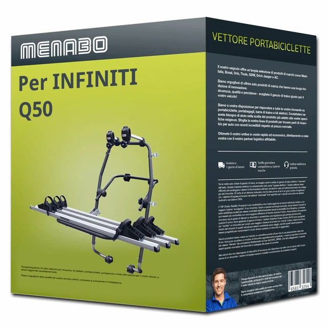 Menabo Stand Up 3 portabici portellone per INFINITI Q50 3 bici Nuovo