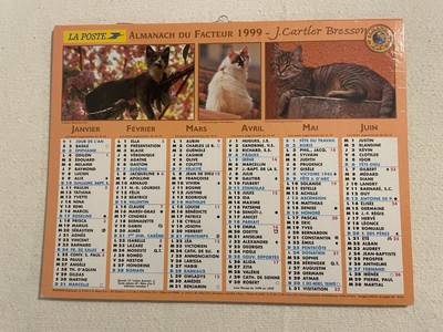 ALMANACH CALENDRIER DU Facteur J Cartier Bresson 1999 Dordogne 24 Chats