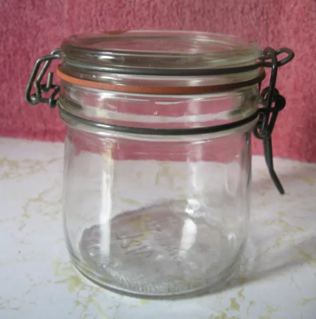 Vintage Hermelique Glass Canister Jar W / Metal Bail Lock Lid & Gasket - Italy