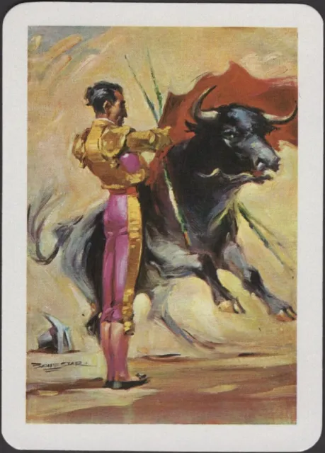 Playing Cards Single Card Old Vintage Wide BULLFIGHTING MATADOR Artist Signed  D