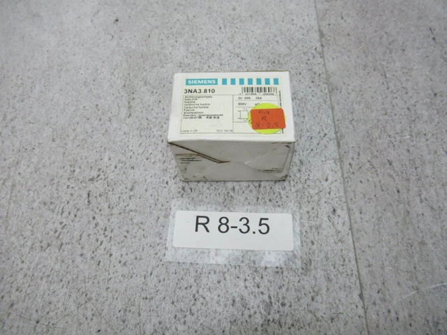 3 Pièce Siemens 3NA3810 Insert Fusible 25A NH000-gL / Gg 500Volt/120kA Neuf