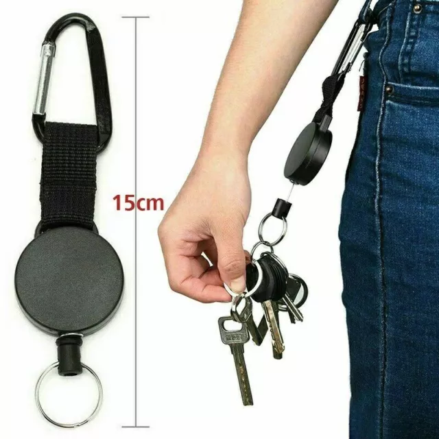 Retractable Heavy Duty Stainless Keyring Pull Ring Key Chain Clip Recoil Holder