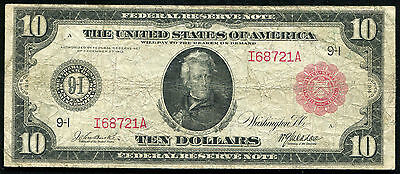 FR. 900a 1914 $10 TEN DOLLARS RED SEAL FRN FEDERAL RESERVE NOTE SCARCE