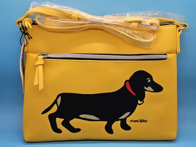 NWT Marc Tetro Dachshund Double Zip Crossbody Bag -Yellow