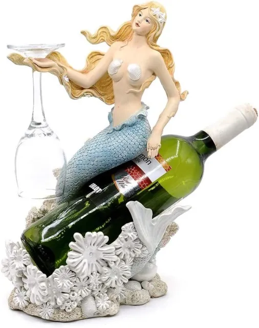 Comfy Hour Under The Sea Collection 13" Mermaid Wine Rack Bottle Holder, Polyres