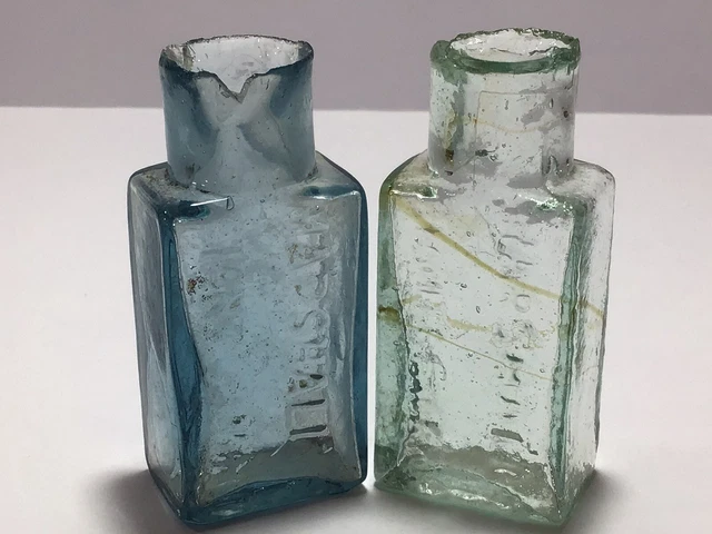 Scarce BLUEY MARSHALL CEMENT Early AMBER SWIRL Victorian Old Not Ink Bottles J40