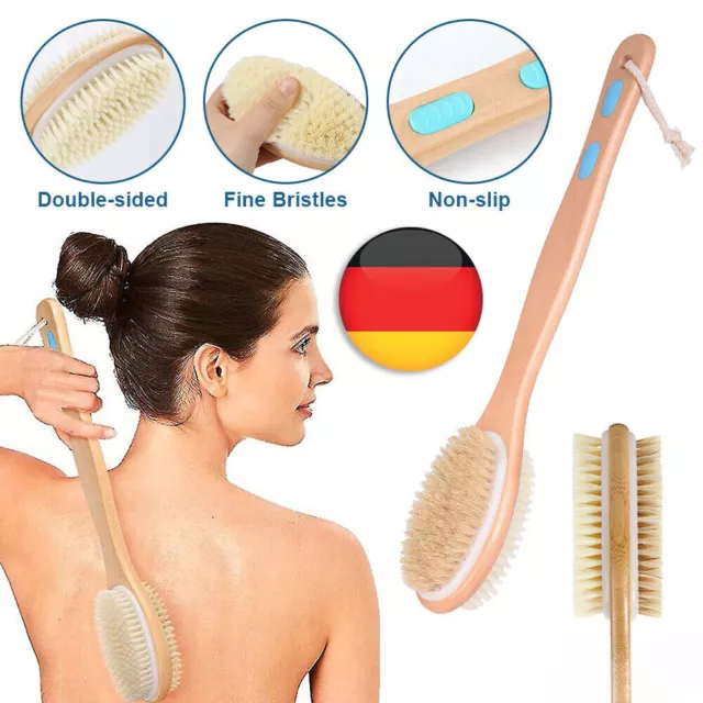 Long Handle Natural Wooden Bristle Shower Bath Body Brush Back Scrubber Loofah