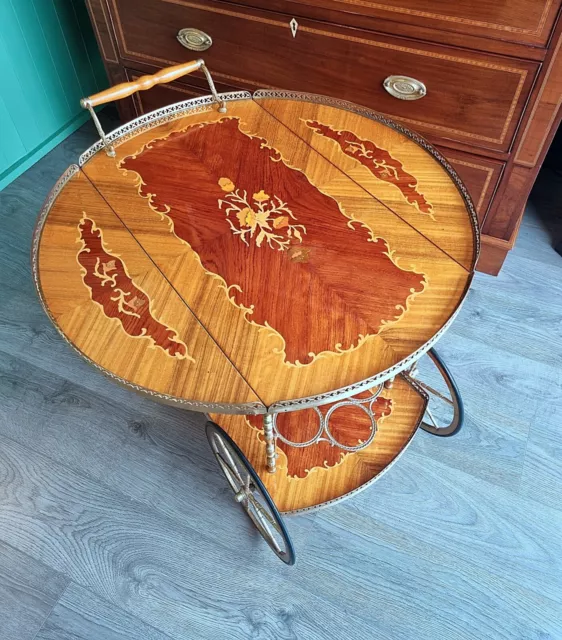 Drinks Trolley Tea Cart Sorrento Italian Marquetry Inlaid Serving Tray Brass 2