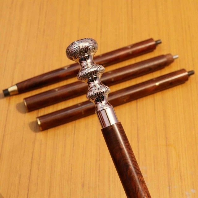 Canne de marche victorienne en bois vintage avec manche en