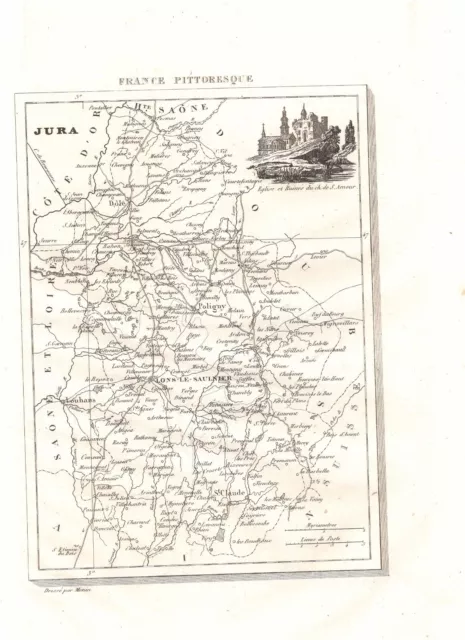  France Pittoresque ©1835 - gravure originale - carte département du Jura