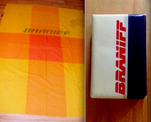 2 ALEXANDER GIRARD BRANIFF AIRLINES Orange Check Wool Blanket + Sealed Soap RARE 2 ALEXANDER GIRARD BRANIFF AIRLINES Orange Check Wool Blanket + Sealed Soap RARE