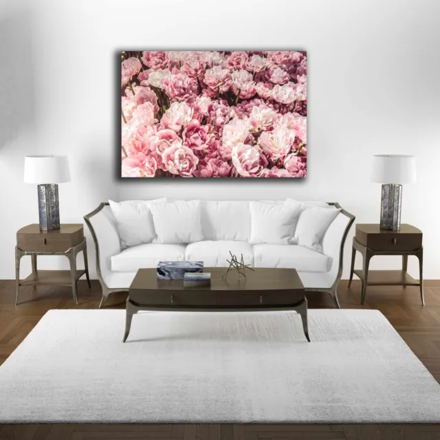 Pink Roses Peonies Flowers Floral Printed Canvas Picture Wall Art Home Decor