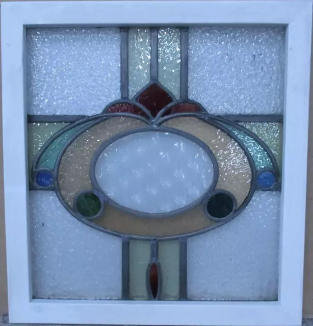 OLD ENGLISH LEADED STAINED GLASS WINDOW Pretty Abstract 20.25" x 21.75"