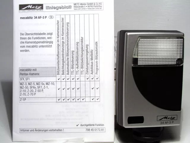 Metz mecablitz 34 AF-3 P flash for Pentax cameras 6