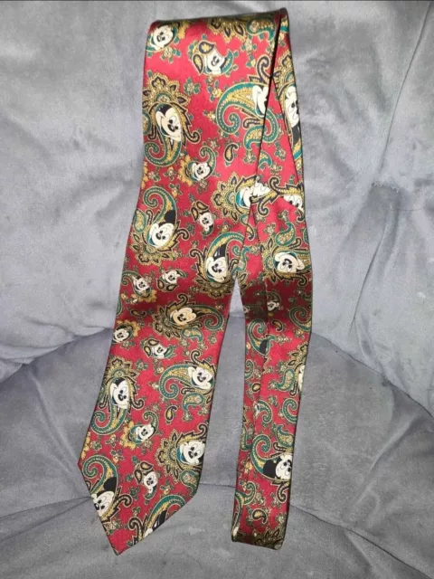 VTG EXCLUSIVE WALT Disney 100% Silk Tie MICKEY Mouse Red Paisley Floral ...