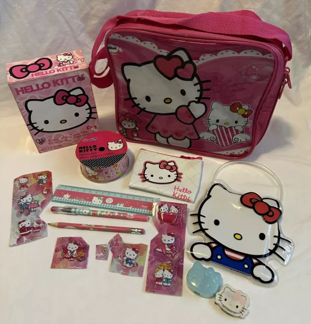 Hello Kitty Bundle Stationary Purse Lunch Bag Puffy Stickers Perfume Box Sanrio