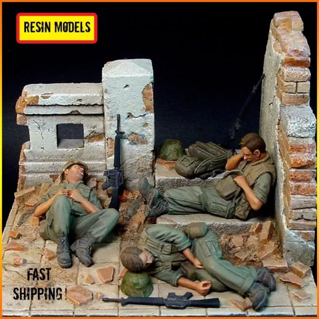 1/35 3pcs Resin Figure Model Kit Vietnam War US Soldiers Sleep Unpainted