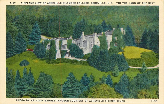 Postcard North Carolina Airplane View Asheville Biltmore College Unused