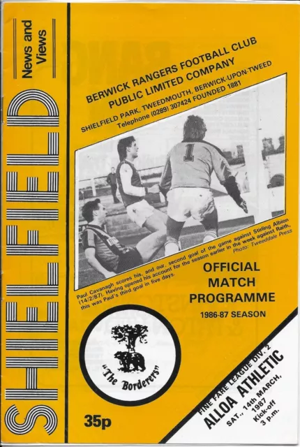 Berwick Rangers v Alloa Athletic 14-3-1987 Scottish Division 2