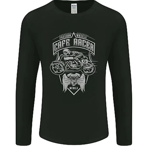 T-shirt da uomo moto Freedom Wheels Cafe Racer Biker maniche lunghe