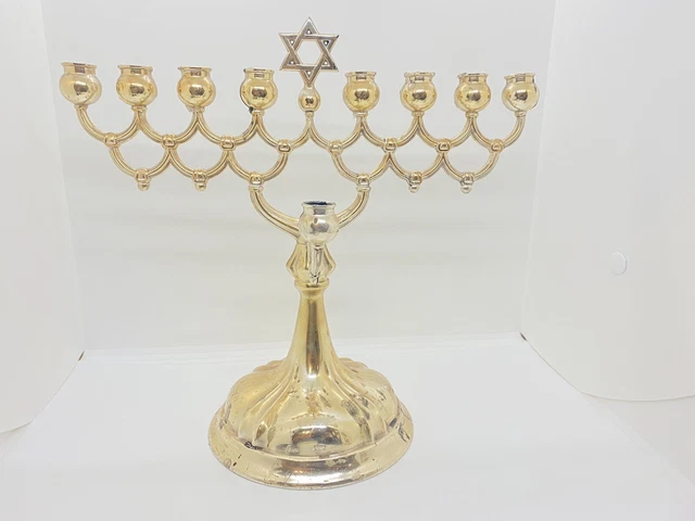 Hanukkah Menorah Chanukka Candeliere Stella di Davide 925 Argento Sterling 539gr